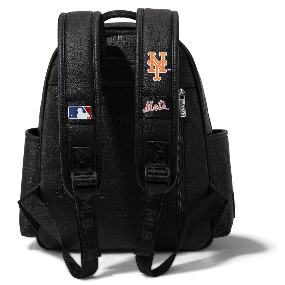 NEW Montana West New York Mets Stamped Logo Black PU Leather Mini Backpack MLB